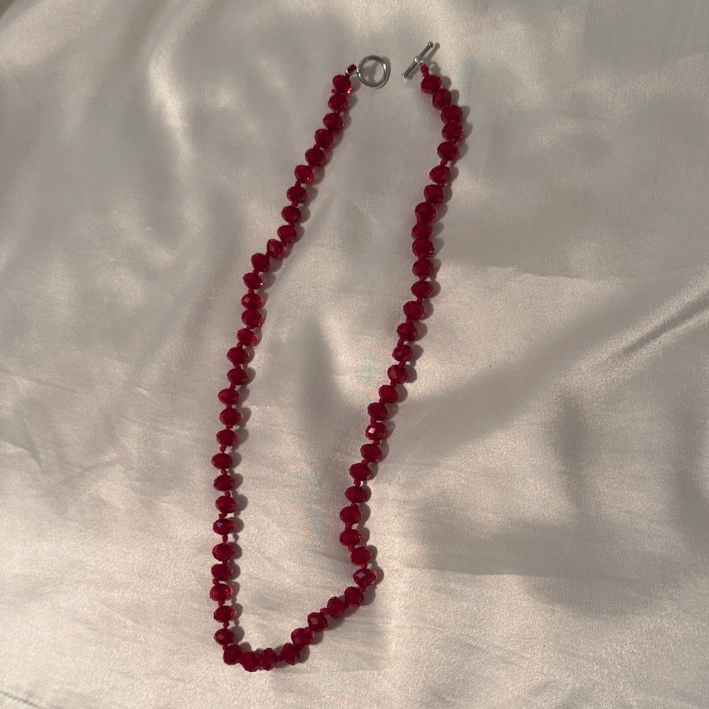 Elegant Red Beaded Necklace; 20 inches in length
